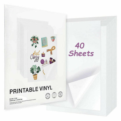Printable Vinyl for Inkjet Printer & Laser Printer - 20 Pcs Glossy White Inkjet Printable Vinyl Sticker Paper, 8.5"X11"