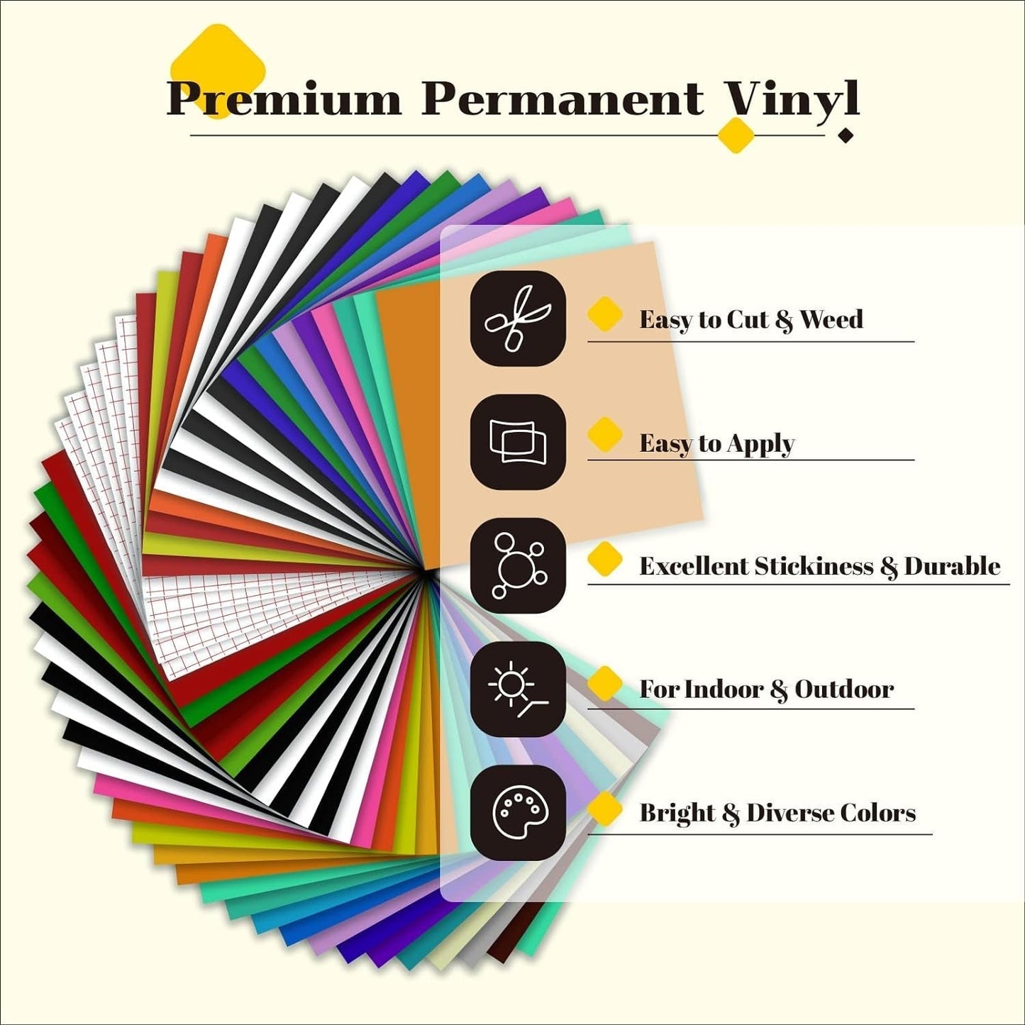 Permanent Vinyl for Cricut Machine-57 Pack 12" X 12" Permanent Vinyl Bundle, 52 Adhesive Vinyl Sheets & 5 Transfer Tape for Vinyl Permanent