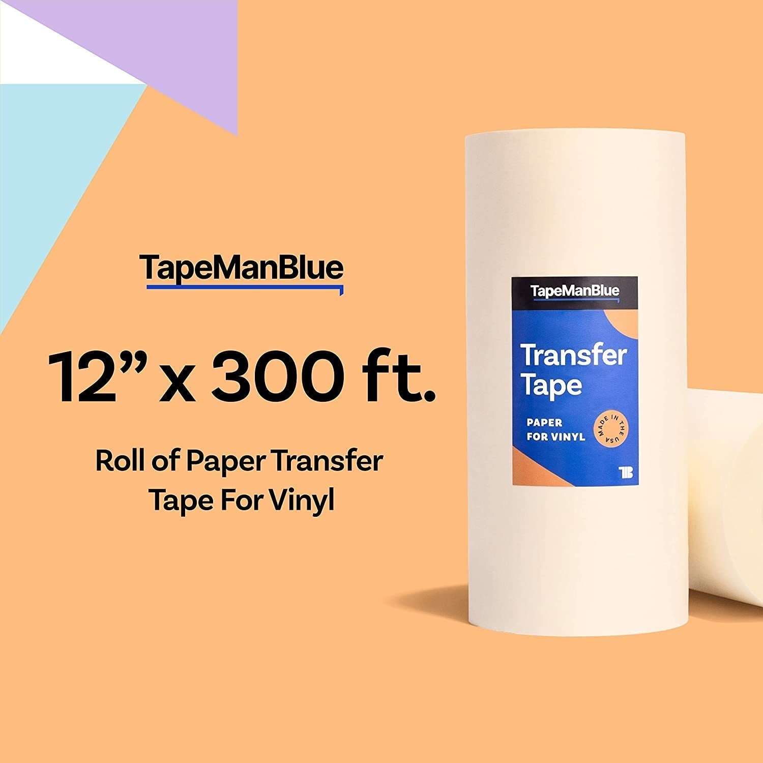 12" X 300' Roll of Paper Transfer Tape for Vinyl, Made in America, Premium-Grade Transfer Paper for Vinyl with Layflat Adhesive for Cricut Vinyl Crafts, Decals, and Letters