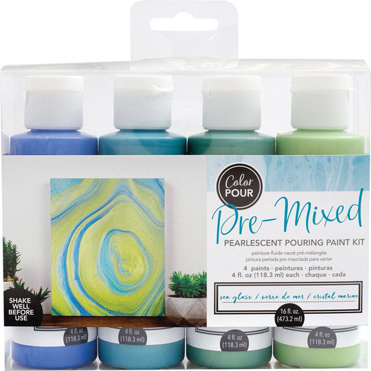 Color Pour Pre-Mixed Paint Kit 4/Pkg-Sea Glass Pearlescent