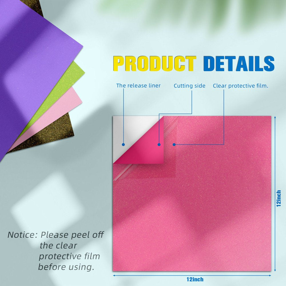 12 PCS 12"X12" Glitter Shimmer Permanent Adhesive Vinyl Sheets Bundle for Cricut DIY Craft Decor