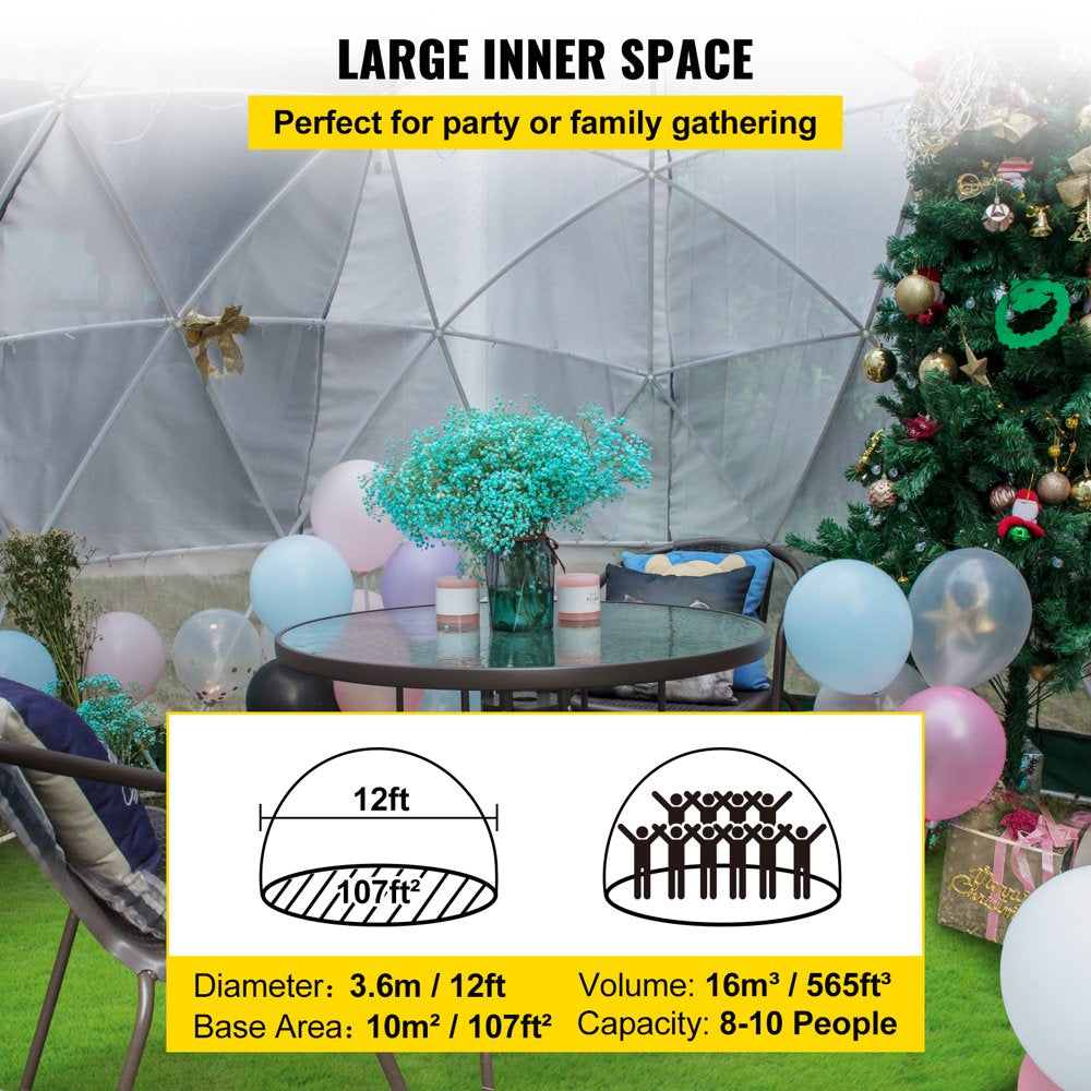 brand Dome Igloo Bubble Tent, 12'X7'Garden Dome Tent, Polyester Mesh Geodesic Dome House with Storage Bag & LED String Light, 8-10 Person Use, for Planting, Outdoor Party, Backyard, Gazebo