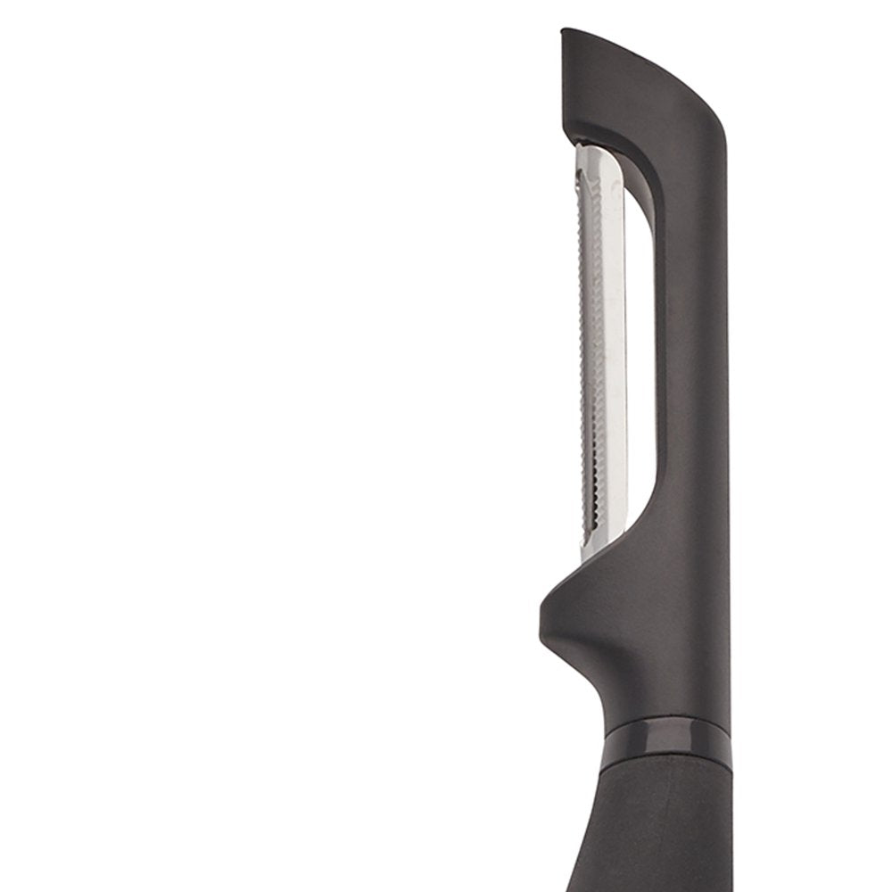 1 in X 8.6 in Ultra Sharp Stainless Steel Serrated Blade Euro Peeler in Black, Dishwasher Safe
