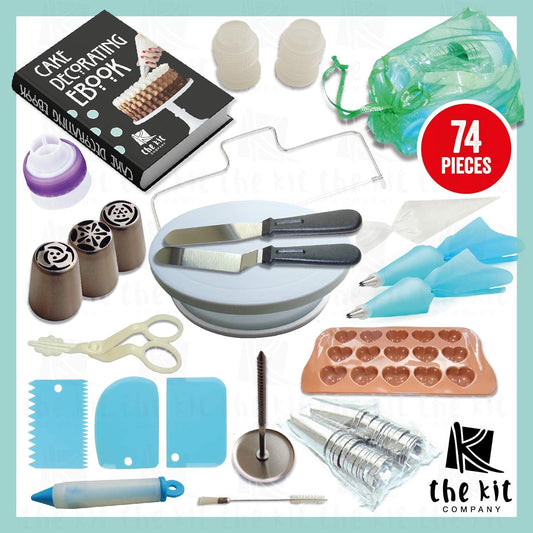 ™ Cake Decorating Kit | 74 Pcs of Baking Gifts, Equipment & Tools Inc Ebook & Russian Piping Set | Professional Icing Nozzle, Cake Turntable, Icing Spatulas Piping Bag and Nozzles Sets