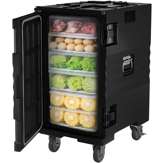 Insulated Food Pan Carrier 109 Qt Hot Box for Catering, LLDPE Food Box Carrier with Double Buckles, Front Loading Food Warmer with Handles, End Loader with Wheels for Restaurant, Canteen, Etc.