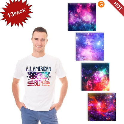 13 Sheets 8.5" X 12" Galaxy Heat Transfer Vinyl Bundles Iron on for T-Shirts and Heat Press Machine, Clothing and Textiles, Easy Transfers