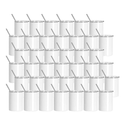 PYD Life 40 Pack Sublimation Tumblers Cups Blanks with Lids and Straws Bulk White Stainless Steel Straight Tumblers for Kids,for Cricut Mug Press Sublimation Oven Printing