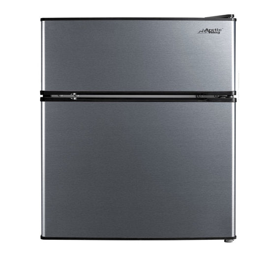 3.2 Cu Ft Two Door Compact Refrigerator with Freezer, Black Stainless Steel Look