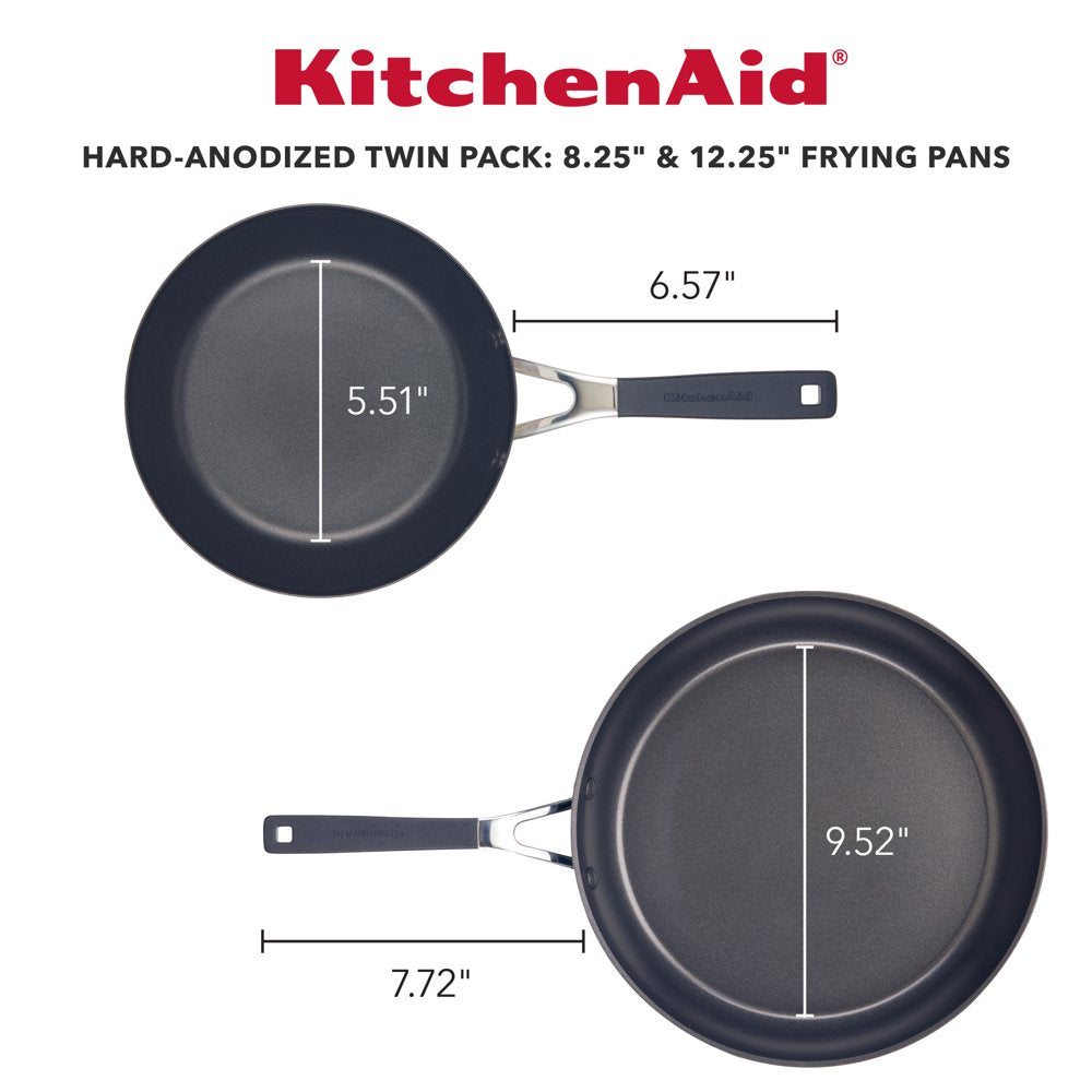 Hard Anodized 12.25" and 8.25" Nonstick Frying Pan Set, Onyx Black