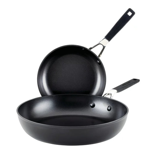 Hard Anodized 12.25" and 8.25" Nonstick Frying Pan Set, Onyx Black