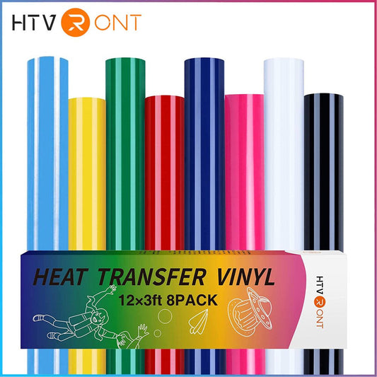 8 Pack 12" X 3FT HTV Vinyl Heat Transfer Vinyl Bundle Iron on T-Shirt for Cricut