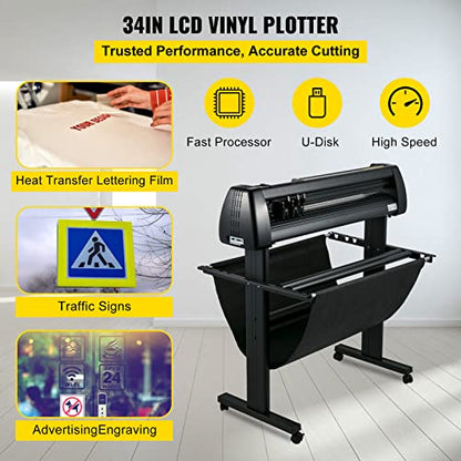 VEVOR Vinyl Cutter Machine, 28inch Vinyl Plotter, LCD Display Plotter Cutter, Adjustable Double-Spring Pinch Rollers Sign Cutting Plotter, Plotter with Signmaster Software for Design and Cut
