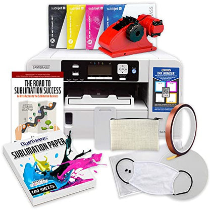 Sawgrass SG500 Sublimation Printer with SubliJet UHD Standard Kit Bundle for Sublimation Blank Printing. Includes Samples, Subli Ink, Heat Tape & Dispenser, Beginners Guide, & Paper.
