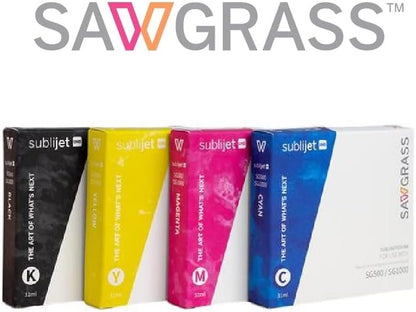 Sawgrass SubliJet UHD CMYK Inks SG500 & SG1000, Bundle with 110 sheets SUBLIMAX sublimation Paper & 4 Heat-Resistant Tapes (SG500 Black Cyan Magenta Yellow)