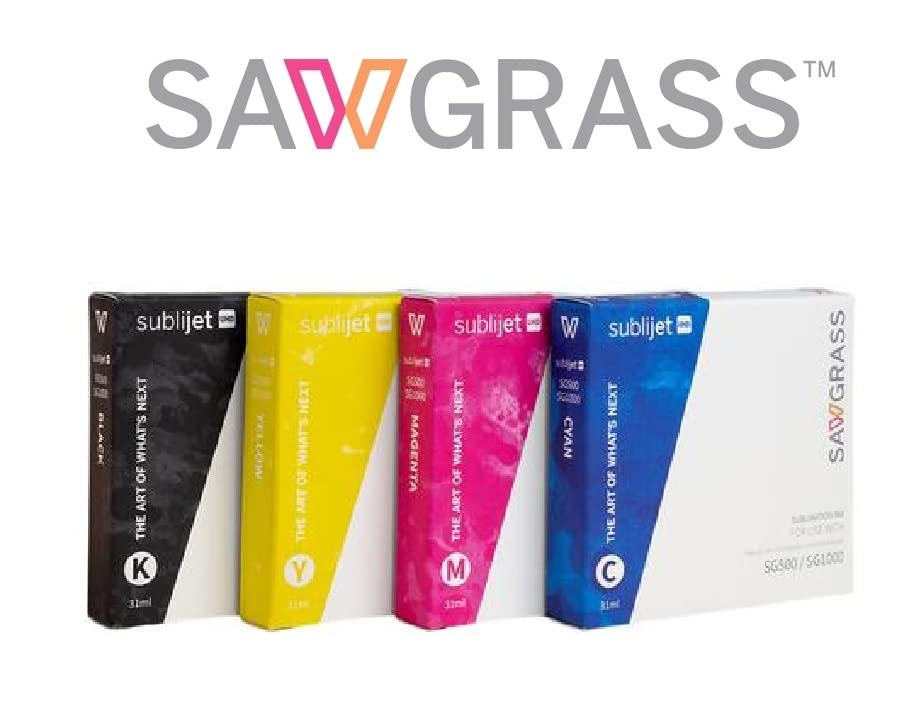 Sawgrass SubliJet UHD Inks SG500 CMYK, Sublimation Ink Cartridge for SG500 Printer - Bundle with Printer Dust Cover (Cyan Magenta Yellow Black)