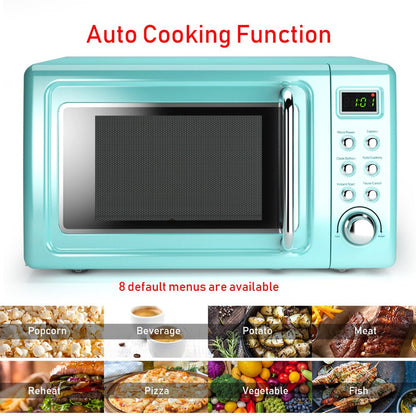 0.7Cu.Ft Retro Countertop Microwave Oven 700W LED Display Glass Turntable Green