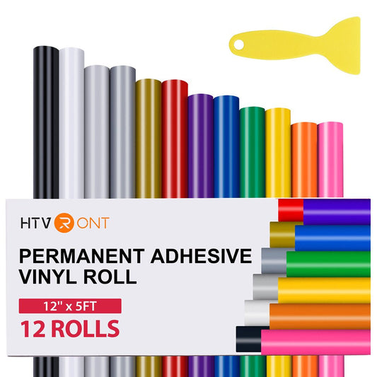 12 Pack 12" X 5FT Permanent Adhesive Vinyl Rolls Bundles for Cricut,Vinyl Sign Making for Craft Decor