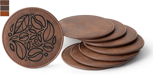 8 Pack Leather Coasters Blanks Sets round 3.9" X 3.9" Vintage Brown for Glowforge Xtool Laser Engraving DIY Crafting,Coaster for Drinks Coffee Table Mugs Cups Tumblers Home Decor