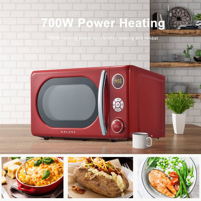 0.7 Cu Ft Retro Countertop Microwave Oven, 700 Watts, Red, New