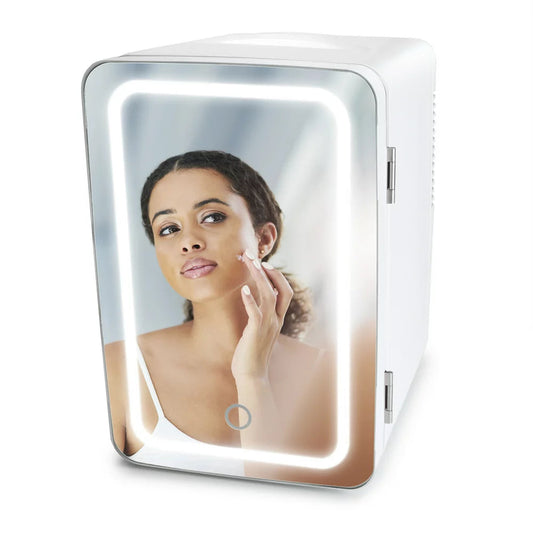 6L Mini Fridge Beauty & Skincare Refrigerator, Glass Door, White, 10.6"X11.7"X7.7"