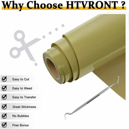 12" X 15FT Heat Transfer Vinyl Gold HTV Roll Iron on T-Shirts, Clothing and Textiles for Cricut