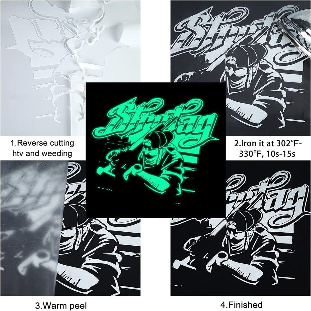 12" X 8FT Glow in the Dark White to Blue Heat Transfer Vinyl Iron on T-Shirt for Cricut & All Cutter Machine
