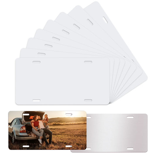10 Pack Sublimation License Plate Blanks, Metal Aluminum Automotive Front License Plate Tag, Heat Thermal Transfer Sheet DIY Picture Sublimation Blank for Custom Design Work - White