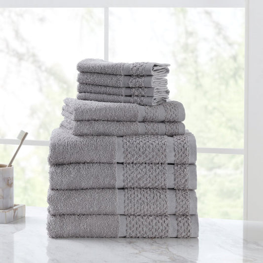 10 Piece Bath Towel Set with Upgraded Softness & Durability, Gray