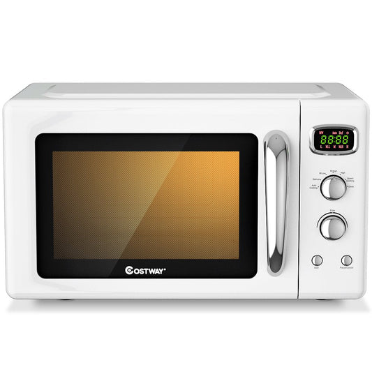 0.9Cu.Ft. Retro Countertop Compact Microwave Oven 900W 8 Cooking Settings White