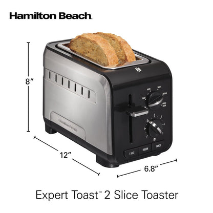 Expert-Toast 2 Slice Toaster, Adjustable Settings and Longer Slot for Artisan & Specialty Breads, Brushed Stainless Steel Finish, 22994