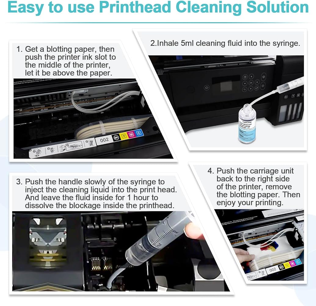 Printhead Cleaning Kit for Epson, Printer Cleaning Kit for HP, Inkjet Printer Head Cleaning Kit for Brother, Printer Cleaner Nozzle Cleaner Solution for Canon, Printers Print Head Cleaning Kit 100mL