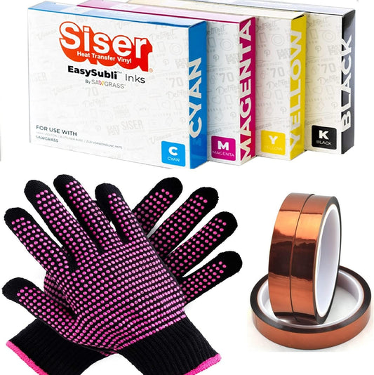 Sawgrass Easysubli Sublimation Inks SG500 & SG1000 Printer for Siser Ink Users, Bundle with SUBLIMAX Gloves, 3 Rolls Tape, Easy Subli Cyan Magenta Yellow Black