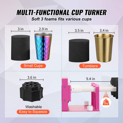 VEVOR Cup Turner for Crafts Tumbler, Tumbler Turner DIY Glitter Epoxy Resin Tumblers, Epoxy Pen Turner Attachment with Silent UL Motor Two-Way Rotation Silicone Pad, Cup Spinner Machine for Starters