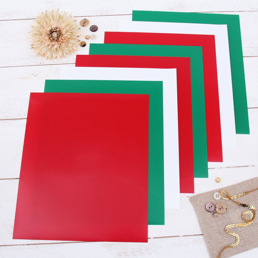 Christmas Colors 10" X 12" Heat Transfer Vinyl Precut Sheets | Bundle Pack Solid Colors | 2 Sheets White 3 Sheets Red 3 Sheets Green | Compatible with Cricut Silhouette and Cameo