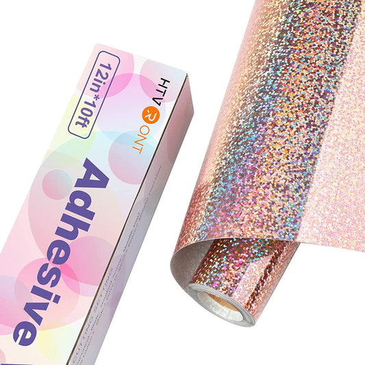 12" X 10FT Holographic Sparkle Rose Gold Glitter Adhesive Vinyl Permanent Roll for Cricut