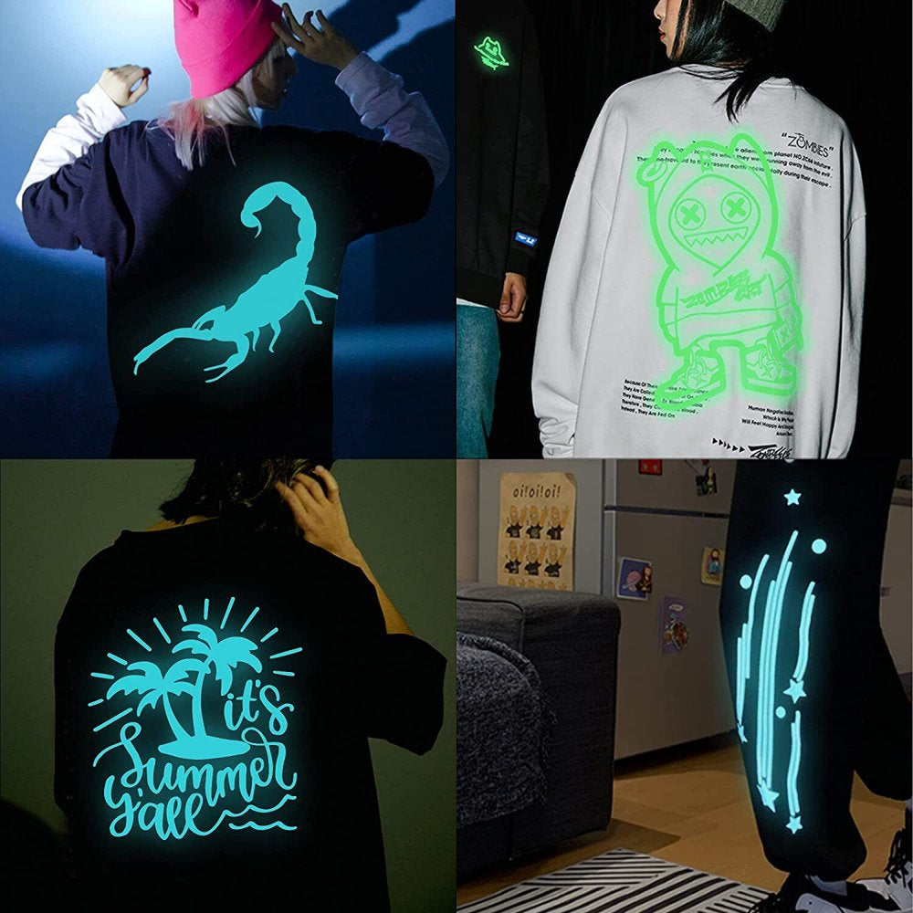 12" X 8FT Glow in the Dark White to Blue Heat Transfer Vinyl Iron on T-Shirt for Cricut & All Cutter Machine