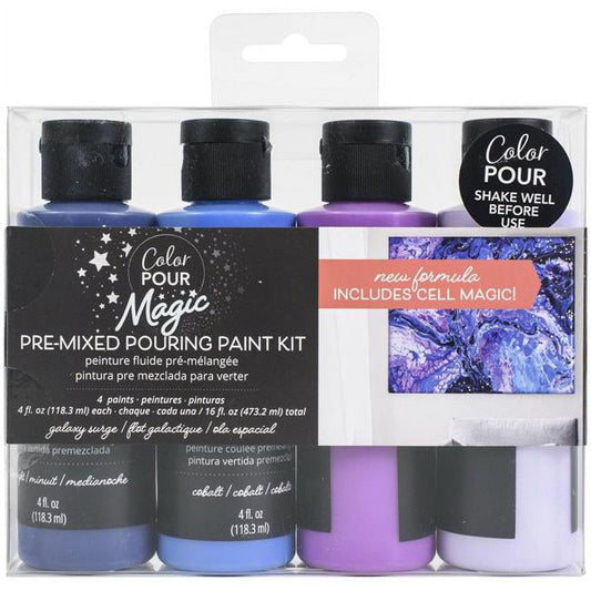357093 Color Pour Magic Pre-Mixed Paint Kit with Galaxy Surge - Pack of 4