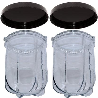 2 Pack 16 Ounce Tall Cup with Black Jar Lid, Compatible with Original Magic Bullet Blender Juicer 250W MB1001