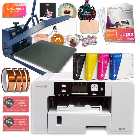 Sawgrass UHD Virtuoso SG500 Sublimation Printer, 15"x15" Heat Press, Inks, Blanks, Paper, Designs, and More
