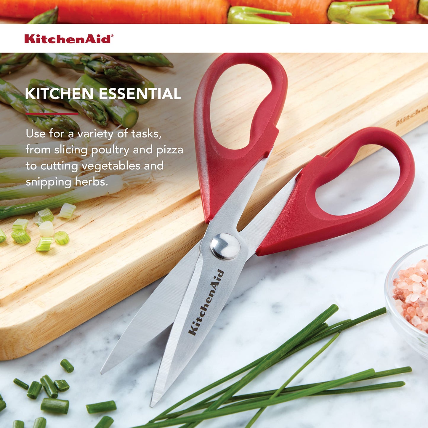 KitchenAid All Purpose Kitchen Shears with Protective Sheath for Everyday use, Dishwasher Safe Stainless Steel Scissors with Comfort Grip, 8.72-Inch, Black