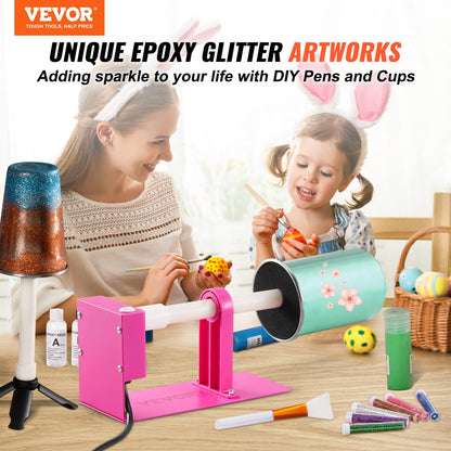 VEVOR Cup Turner for Crafts Tumbler, Tumbler Turner DIY Glitter Epoxy Resin Tumblers, Epoxy Pen Turner Attachment with Silent UL Motor Two-Way Rotation Silicone Pad, Cup Spinner Machine for Starters