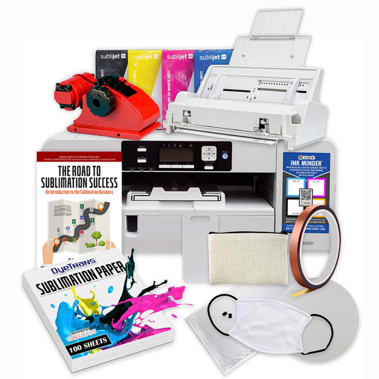 Sawgrass SG1000 Sublimation Printer with SubliJet UHD Extended Cartridge Bundle for Dye Sublimation. Includes Samples, Bypass Tray, Heat Tape, Dispenser, Beginners Guide, & Paper.