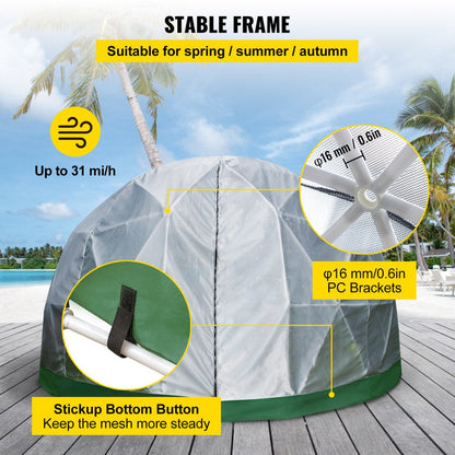 brand Dome Igloo Bubble Tent, 12'X7'Garden Dome Tent, Polyester Mesh Geodesic Dome House with Storage Bag & LED String Light, 8-10 Person Use, for Planting, Outdoor Party, Backyard, Gazebo