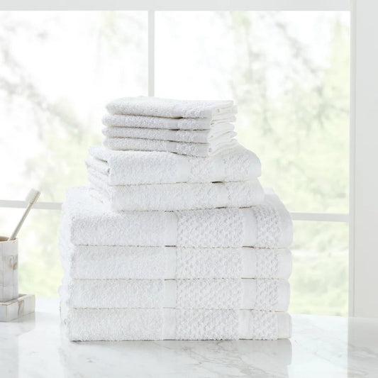 10 Piece Bath Towel Set with Upgraded Softness & Durability, White