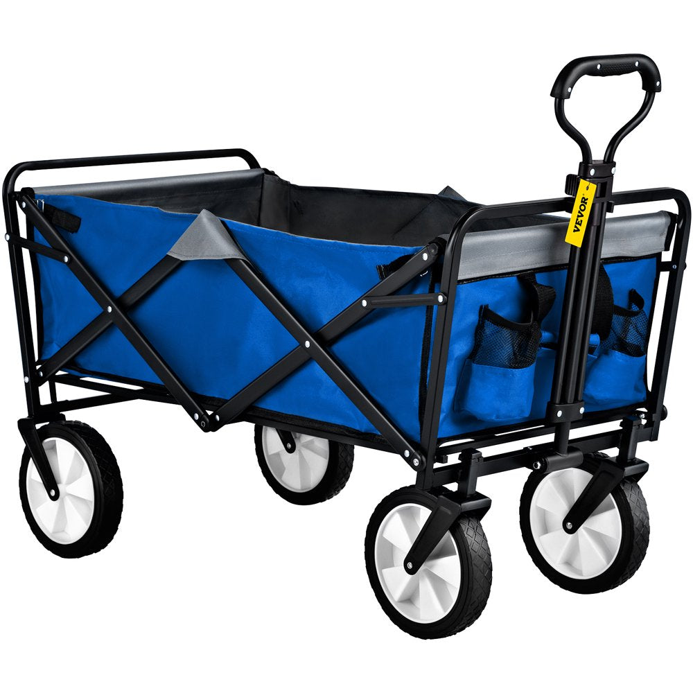brand Collapsible Wagon Cart ,Folding Wagon Cart , 176 Lbs Load Beach Wagon Oversized Wheels, Portable Folding Wagon Adjustable Handles for Beach, Garden, Sports, Camping,Blue & Gray