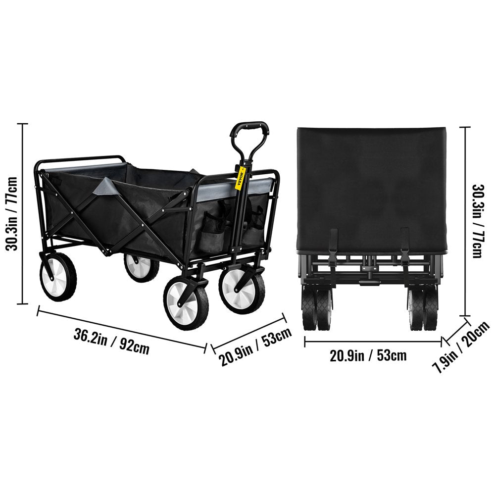 brand Collapsible Wagon Cart ,Folding Wagon Cart , 176 Lbs Load Beach Wagon Oversized Wheels, Portable Folding Wagon Adjustable Handles for Beach, Garden, Sports, Camping, Black & Gray