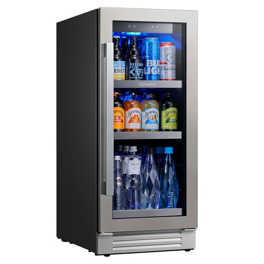 15'' Beverage Refrigerator Cooler,100 Cans Beverage Fridge,Built in or Freestanding Beverage Center with Stainless Steel Door