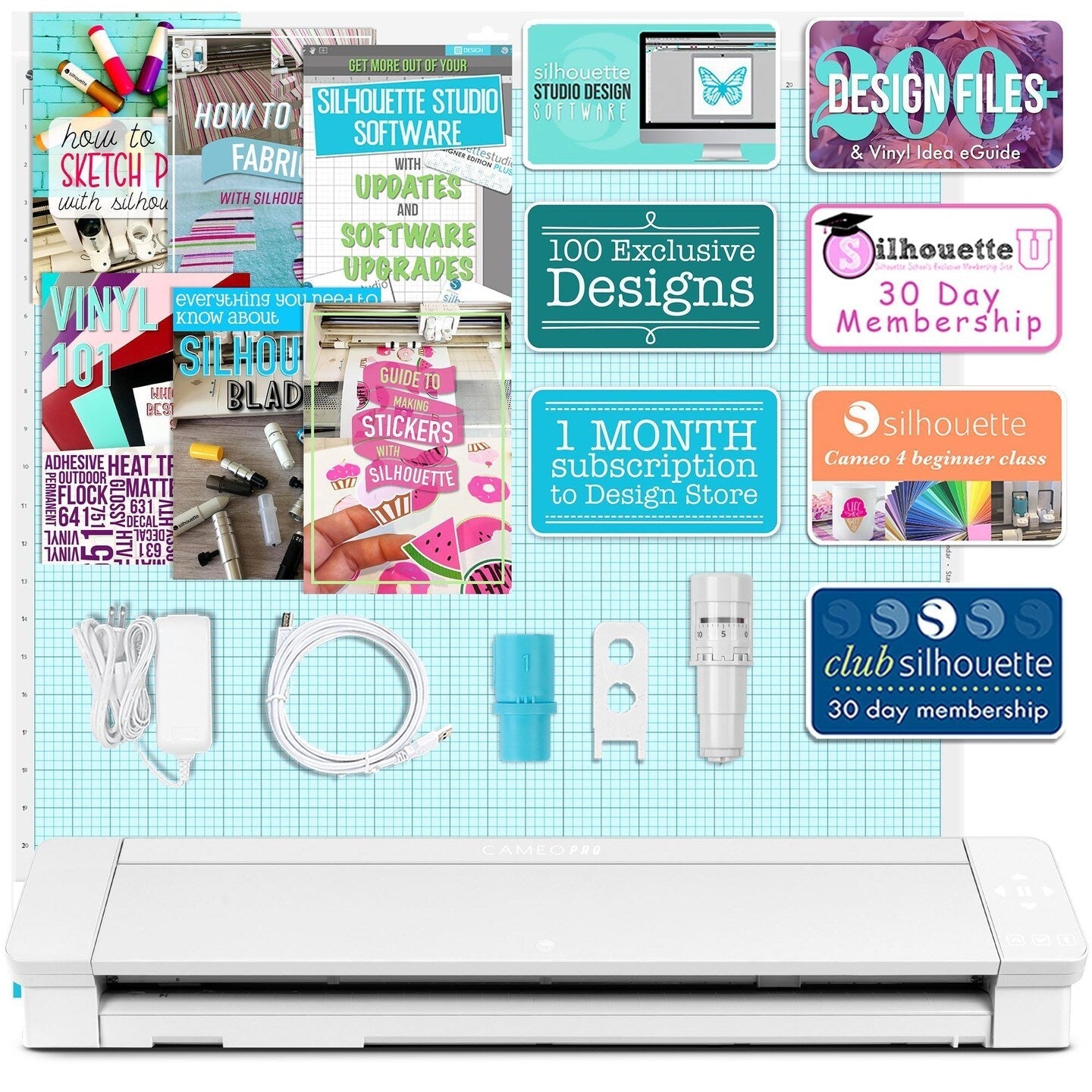 Silhouette Cameo 4 PRO - 24" w/ 38 Sheets Oracal Vinyl, HTV, , Guides