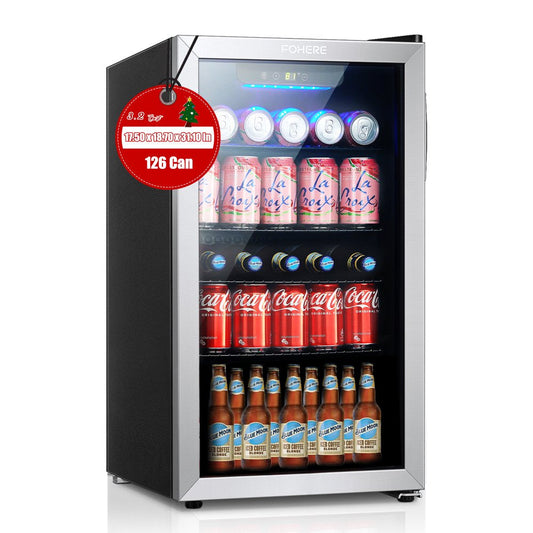 126 Can Beverage Refrigerator Cooler, 3.2 Cu.Ft Mini Fridge, Wine Chiller for Bar/Office/Home, New, Reversible Door, 17.5 X 18.9 X 31.5 Inches