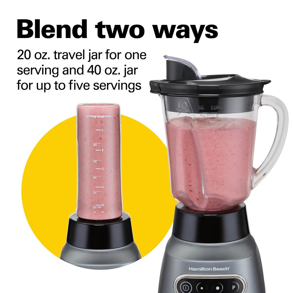 Wave Crusher Blender, 40 Oz Glass Jar and 20 Oz Travel Jar for Shakes and Smoothies, Grey, 58181